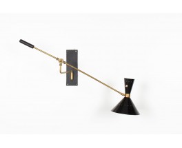 Diabolo wall light with counterweight in brass and black lacquer 1950