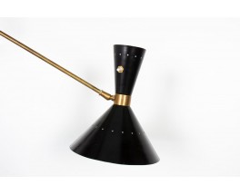 Diabolo wall light with counterweight in brass and black lacquer 1950