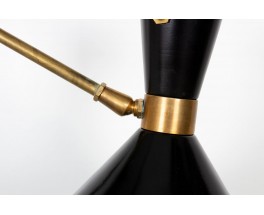 Diabolo wall light with counterweight in brass and black lacquer 1950