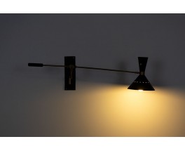 Diabolo wall light with counterweight in brass and black lacquer 1950