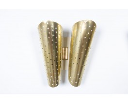 Double wall lights perforated brass 1950 set of 2