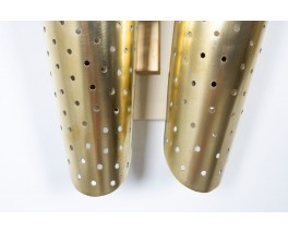 Double wall lights perforated brass 1950 set of 2