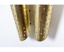 Double wall lights perforated brass 1950 set of 2