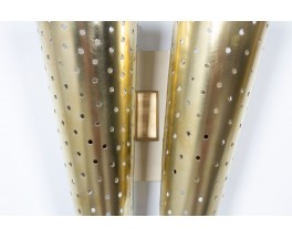 Double wall lights perforated brass 1950 set of 2