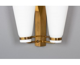 Double wall lamp in brass and opaline edition Stilnovo 1950