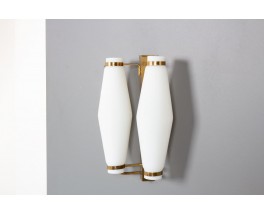 Double wall lamp in brass and opaline edition Stilnovo 1950