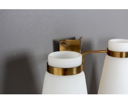 Double wall lamp in brass and opaline edition Stilnovo 1950