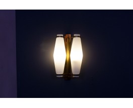 Double wall lamp in brass and opaline edition Stilnovo 1950