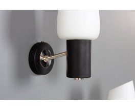 Wall lamps in black, brass and opaline edition Arlus 1950 set of 2