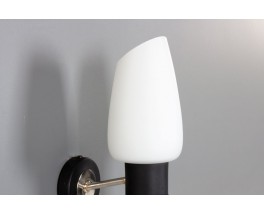 Wall lamps in black, brass and opaline edition Arlus 1950 set of 2