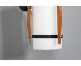 Wall lights in metal, teak, brass and opaline 1950 set of 2