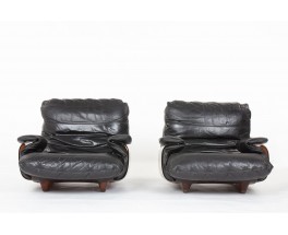 Fauteuils Michel Ducaroy modèle Marsala en cuir édition Ligne Roset 1970 set de 2