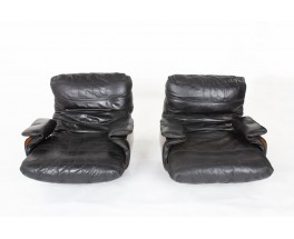 Michel Ducaroy armchairs model Marsala in leather edition Ligne Roset 1970 set of 2