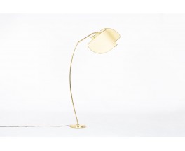 Floor lamp 1 arm in brass and beige lampshade 1950