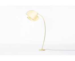 Floor lamp 1 arm in brass and beige lampshade 1950