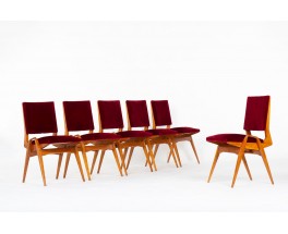 Maurice Pre chairs in mahogany and velvet 1950 set of 6