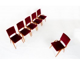 Chaises Maurice Pré en acajou et velours 1950 set de 6