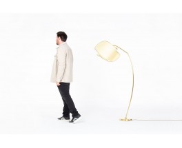 Floor lamp 1 arm in brass and beige lampshade 1950