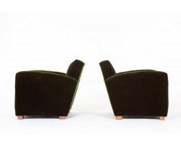 Armchairs in green velvet and oak Art Deco design 1930 set of 2