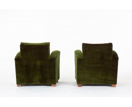 Armchairs in green velvet and oak Art Deco design 1930 set of 2