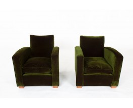 Armchairs in green velvet and oak Art Deco design 1930 set of 2