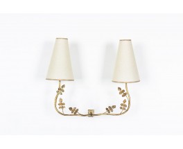 Wall lamp in brass and high beige lampshade 1950