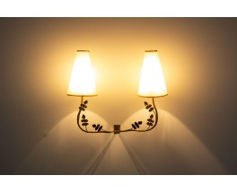 Wall lamp in brass and high beige lampshade 1950