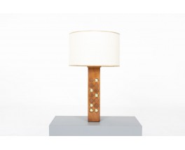 Table lamp in mahogany, brass and leather 1950