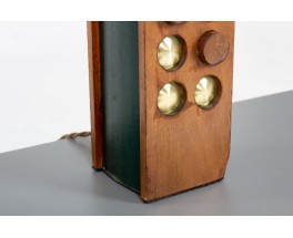 Table lamp in mahogany, brass and leather 1950