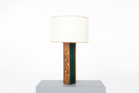 Table lamp in mahogany, brass and leather 1950