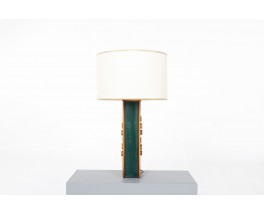 Lampe de table acajou, laiton et cuir 1950