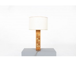 Table lamp in mahogany, brass and leather 1950