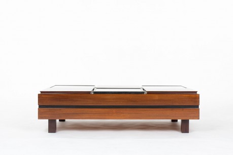 Table basse rectangulaire Luigi Sormani en palissandre et verre 1960