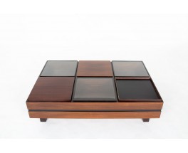 Table basse rectangulaire Luigi Sormani en palissandre et verre 1960