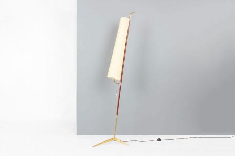 Floor lamp with bakelite brass and paper lampshade edition Lunel 1950