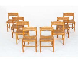 Chaises modèle Dordogne en frêne et paille édition Sentou 1950 set de 8