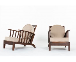 Fauteuils en hêtre et velours design reconstruction 1960 set de 2