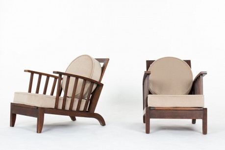 Armchairs in beech and velvet reconstruction design 1960 set of 2