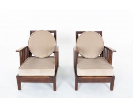 Armchairs in beech and velvet reconstruction design 1960 set of 2