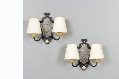 Raymond Subes Metal wall lights with paper lampshades 1930 set of 2