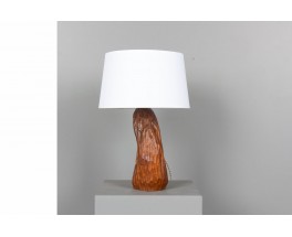 Lampe à poser en acajou taillée à la gouge 1960