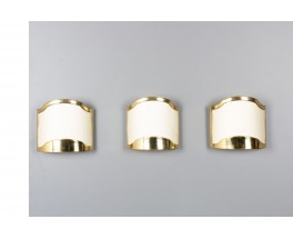 Wall lights in brass and beige paper 1950 set of 3