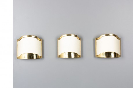 Wall lights in brass and beige paper 1950 set of 3