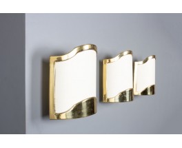 Wall lights in brass and beige paper 1950 set of 3