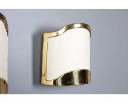 Wall lights in brass and beige paper 1950 set of 3