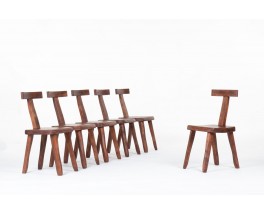 Chaises en orme dossier en T design brutaliste 1950 set de 6