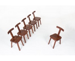 Chaises en orme dossier en T design brutaliste 1950 set de 6