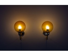 Wall lights in brass and smoked glass edition Parscot 1970 set of 2