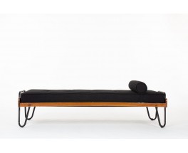 Daybed by Jacques Hitier in oak, metal and fabric 1950