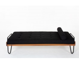 Daybed by Jacques Hitier in oak, metal and fabric 1950